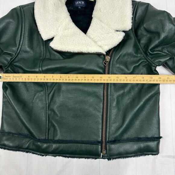 Levi’s Women’s Green Vegan Leather Sherpa Crop Moto Jacket Size Large. - Picture 9 of 16